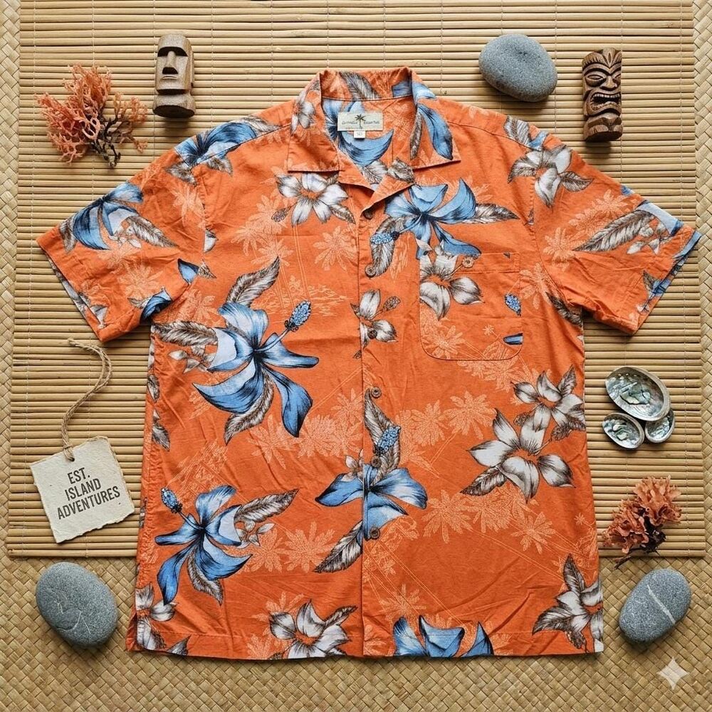 Vintage Island Shores Hibiscus Aloha Shirt